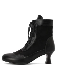 Fashion Retro Stage Vintage Leather Solid Lace Heel Boots