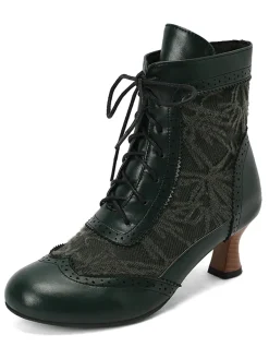 Fashion Retro Stage Vintage Leather Solid Lace Heel Boots