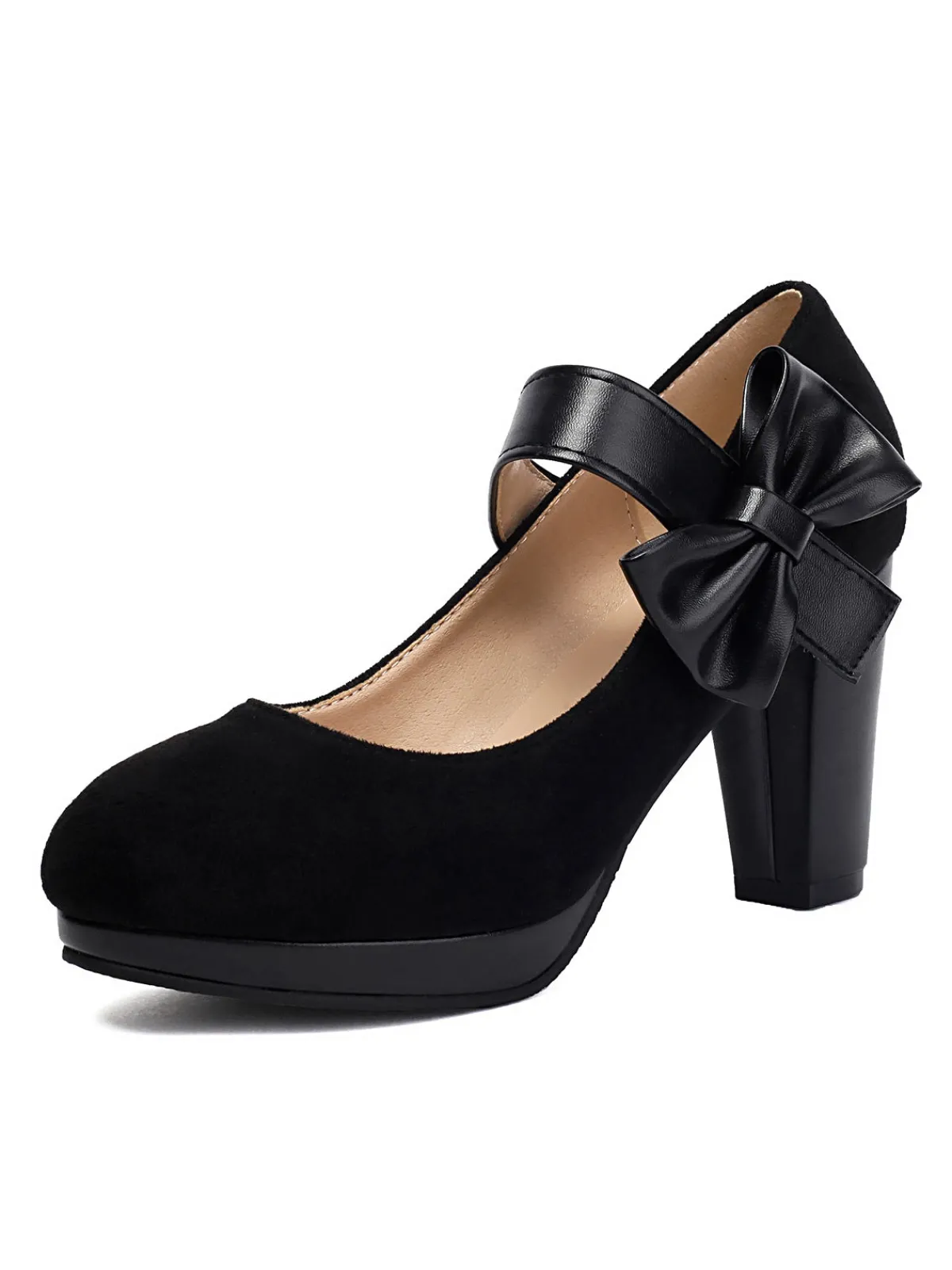 Online Retro Stage Vintage Mary Jane Bow Chunky Heel Shoes
