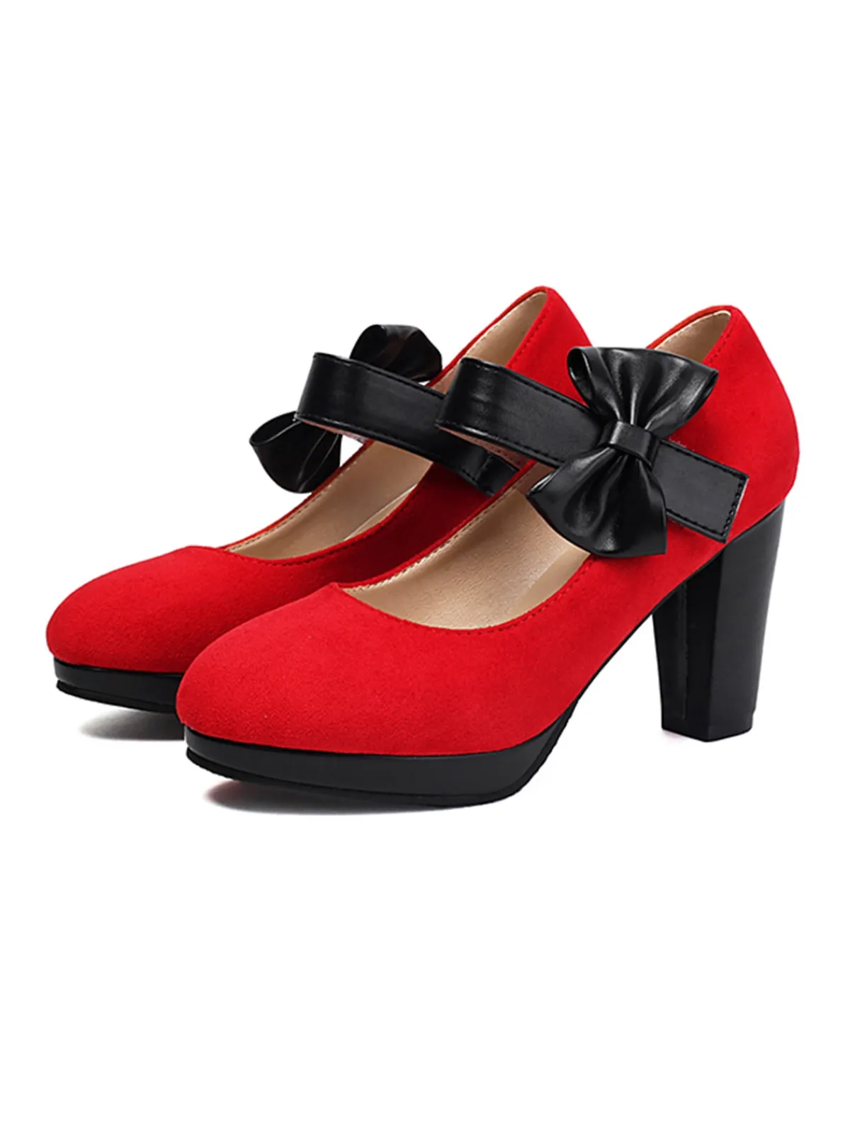 Online Retro Stage Vintage Mary Jane Bow Chunky Heel Shoes