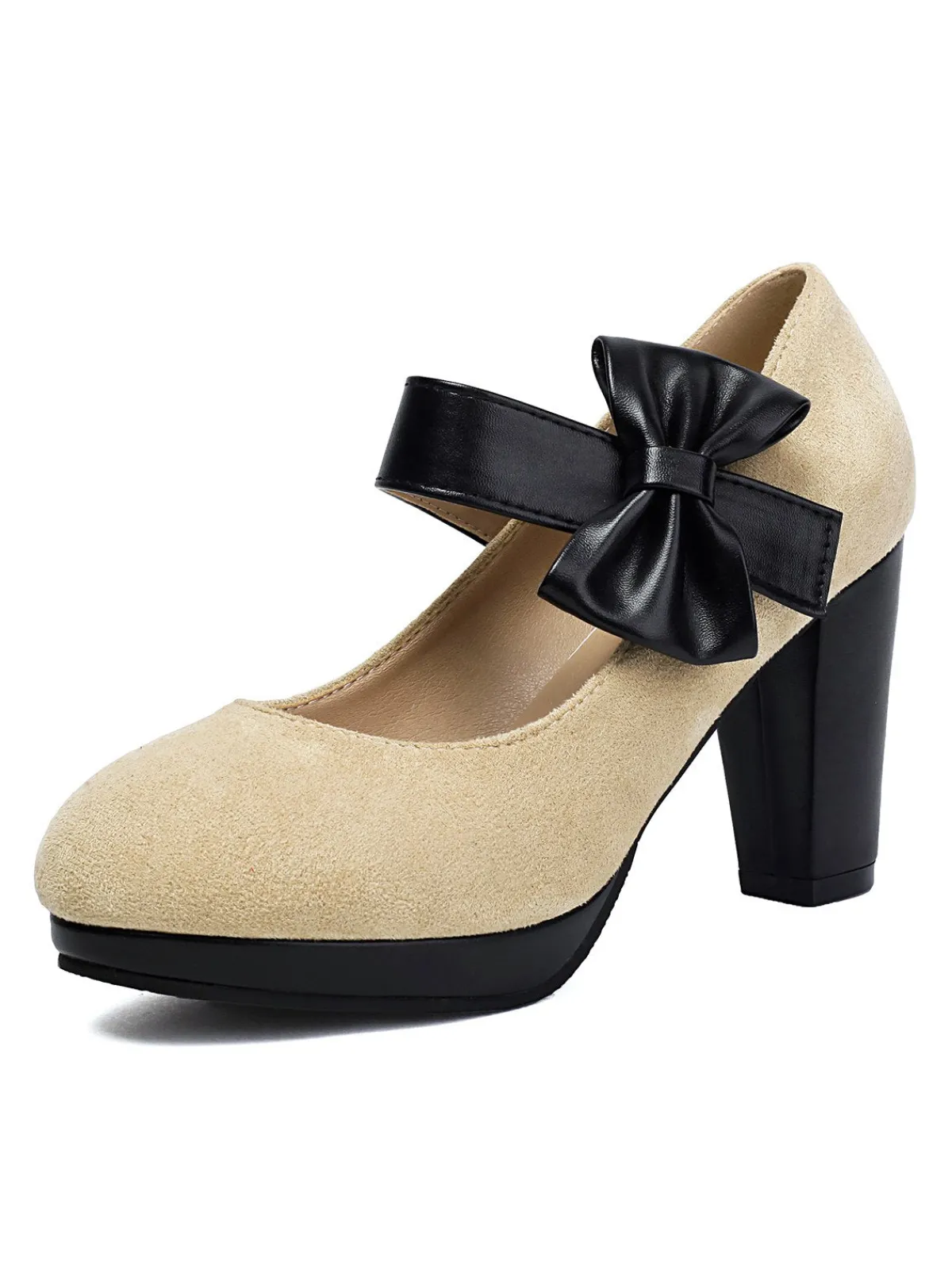 Online Retro Stage Vintage Mary Jane Bow Chunky Heel Shoes