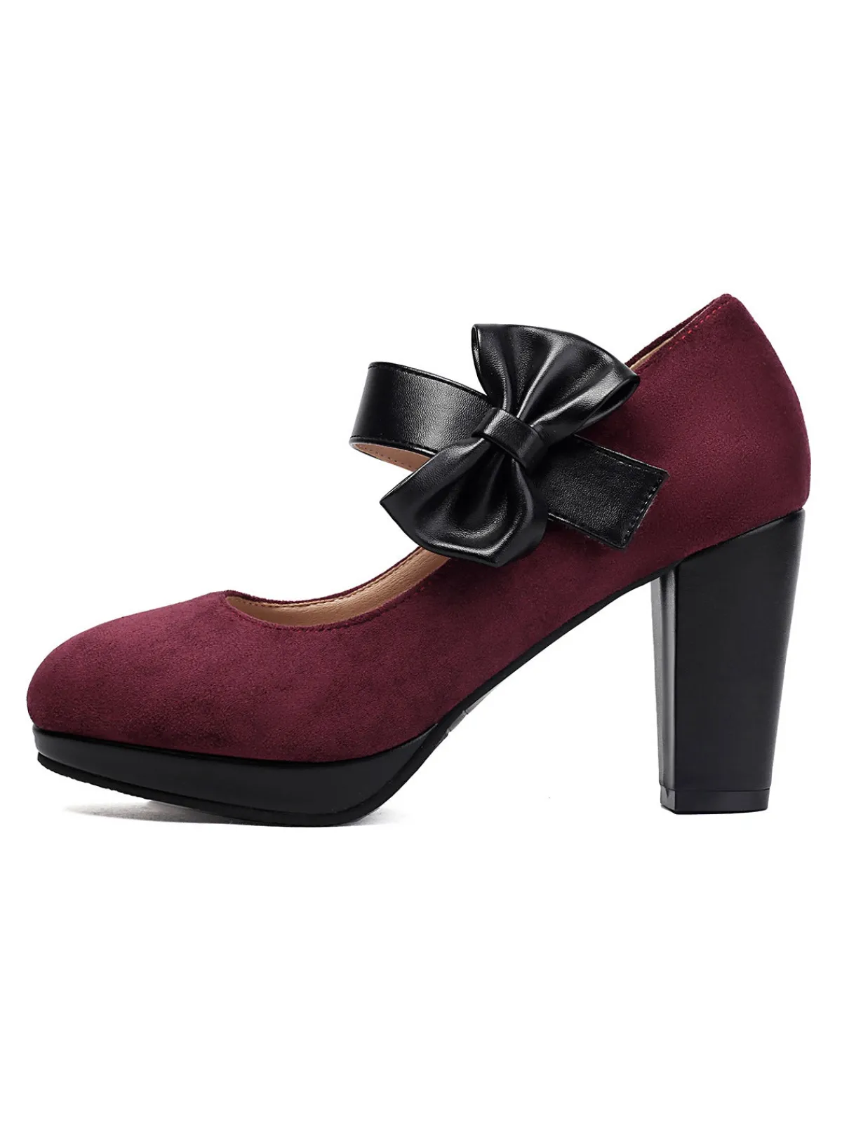 Online Retro Stage Vintage Mary Jane Bow Chunky Heel Shoes