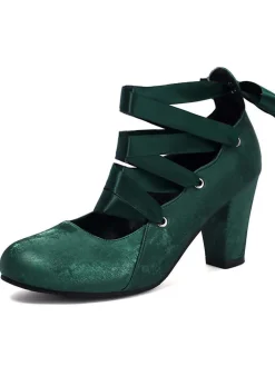 Discount Retro Stage Vintage Mary Jane Ribbon Wrap Up Chunky Heels