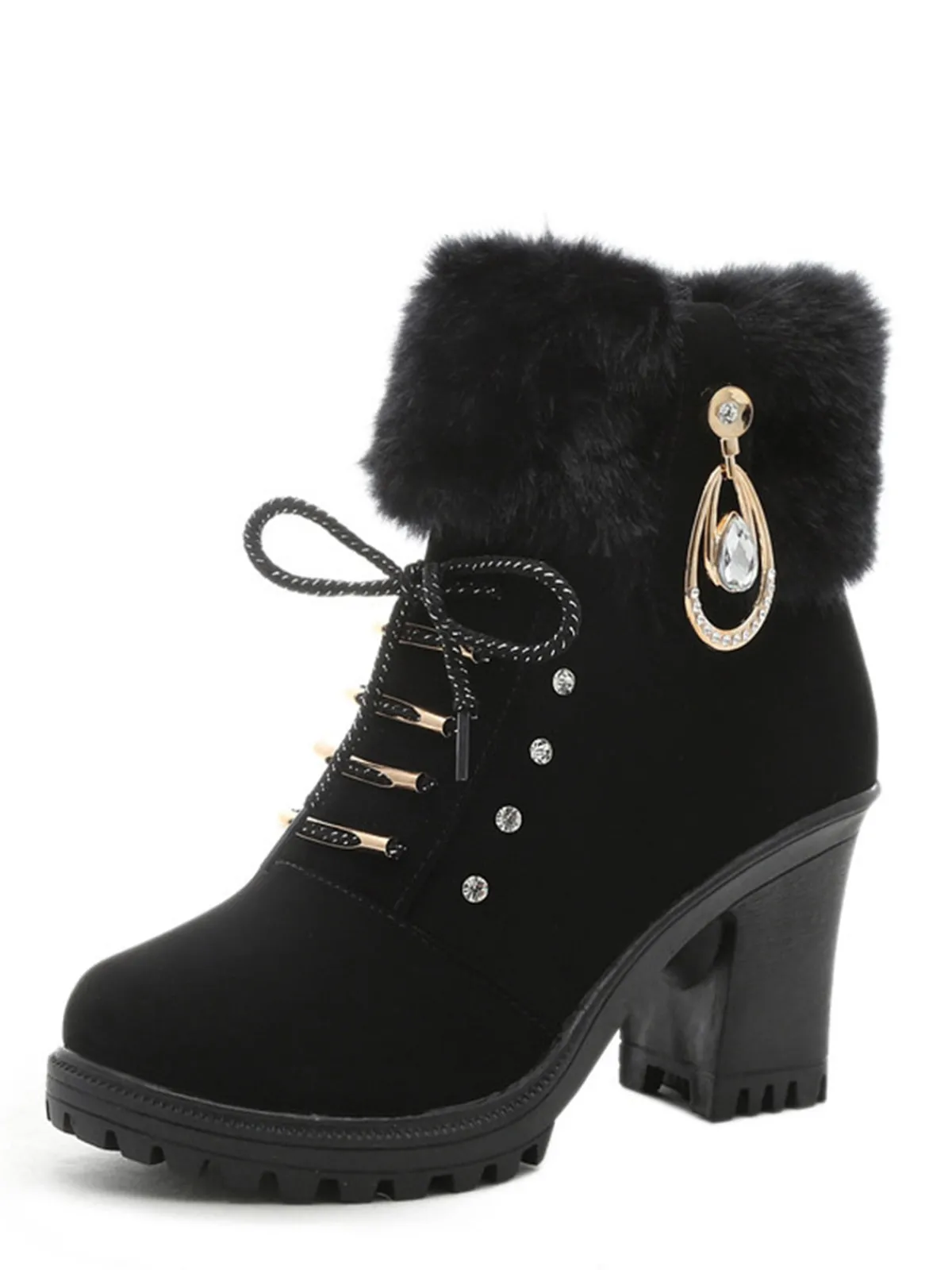 Best Retro Stage Vintage Nubuck Leather Plush Chunky Heel Boots