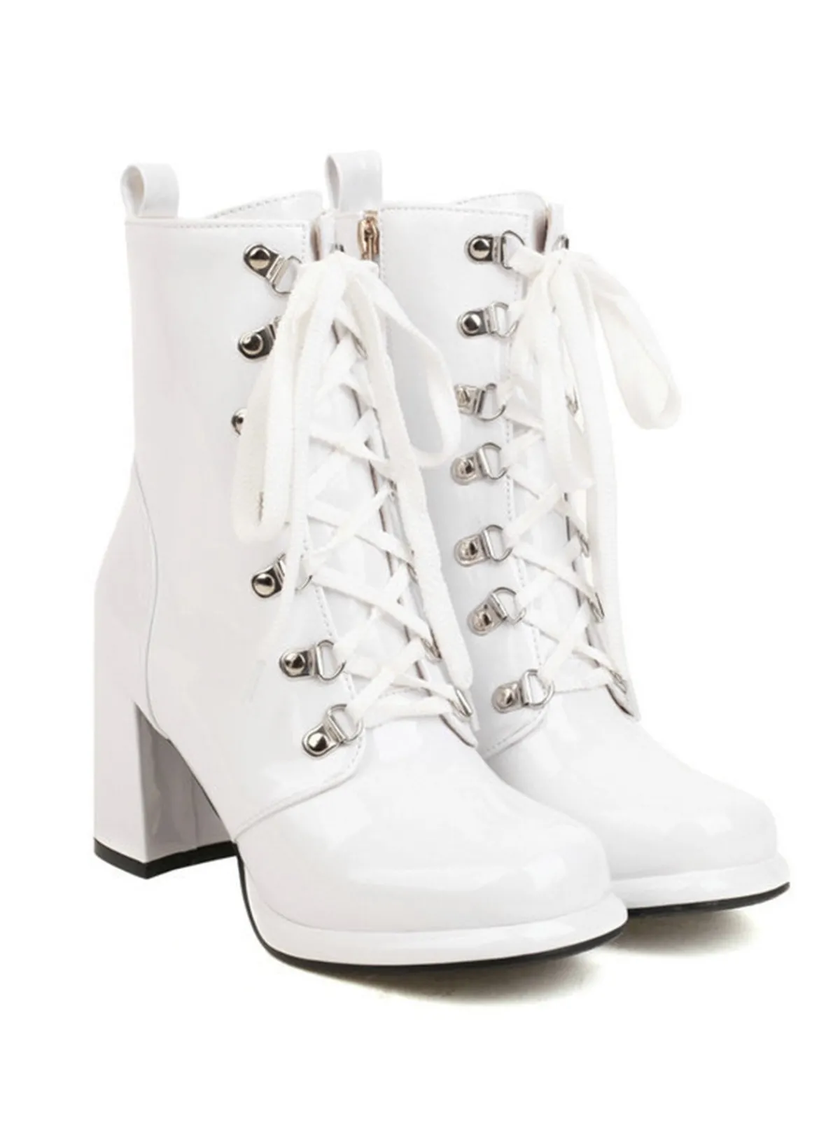 Best Retro Stage Vintage Patent Leather Lace-Up High Heel Boots