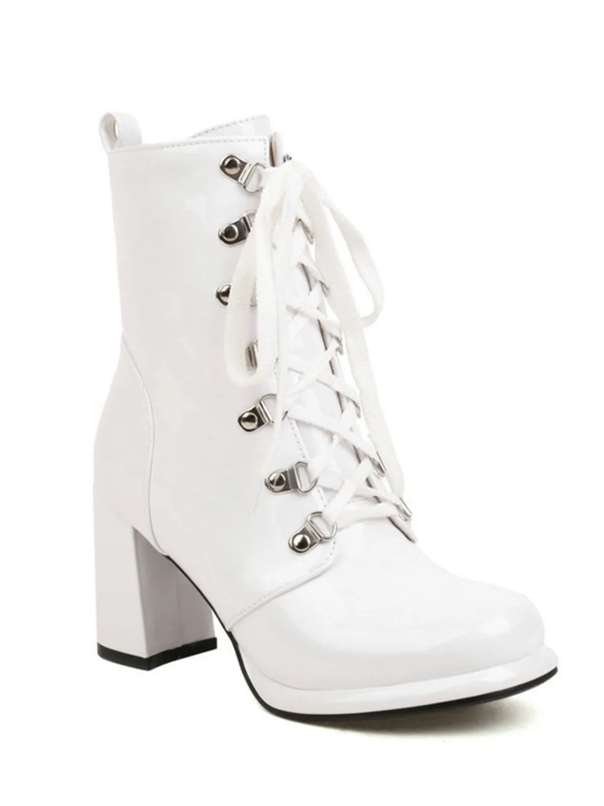 Best Retro Stage Vintage Patent Leather Lace-Up High Heel Boots