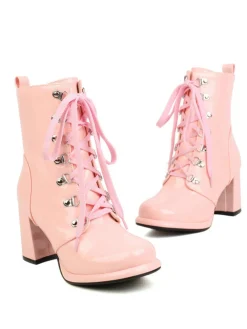 Best Retro Stage Vintage Patent Leather Lace-Up High Heel Boots