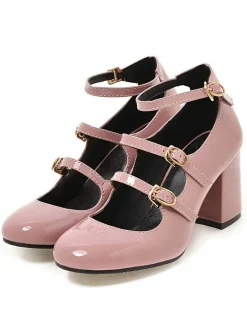 Outlet Retro Stage Vintage Patent Leather Multi Buckle High Heels