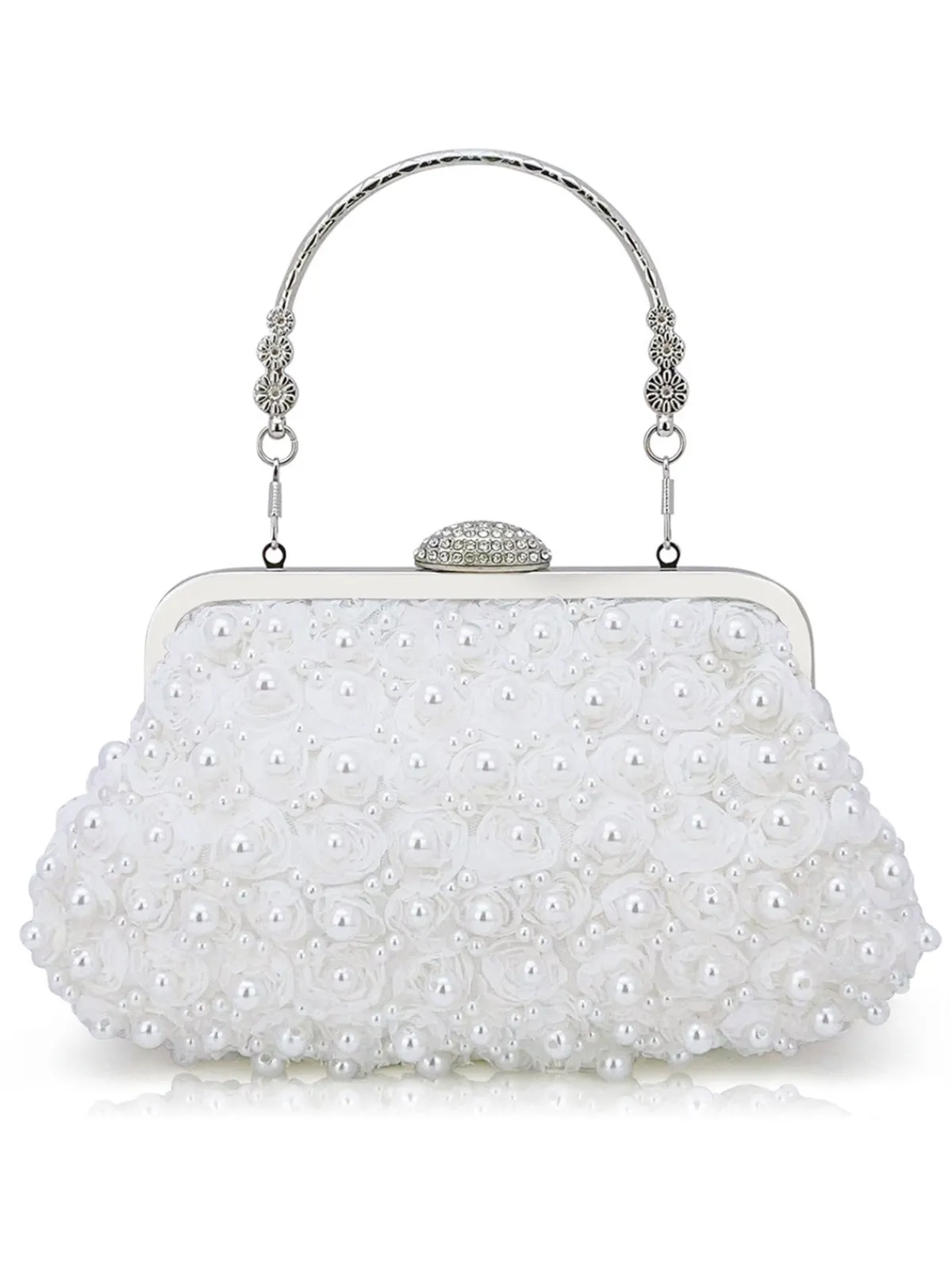 Clearance Retro Stage Vintage Pearl & 3D Flower Tote Bag