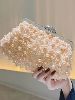 Clearance Retro Stage Vintage Pearl & 3D Flower Tote Bag