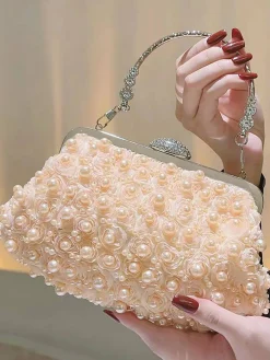 Clearance Retro Stage Vintage Pearl & 3D Flower Tote Bag