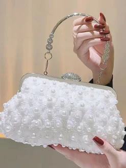 Clearance Retro Stage Vintage Pearl & 3D Flower Tote Bag