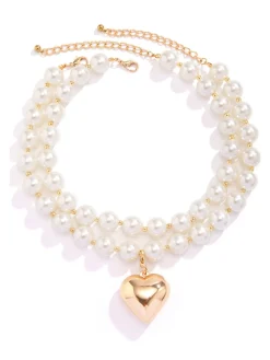 Sale Retro Stage Vintage Pearl Heart Pendant Necklace