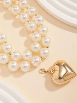 Sale Retro Stage Vintage Pearl Heart Pendant Necklace
