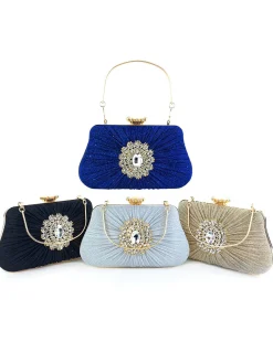 Online Retro Stage Vintage Pleated Crafted Rhinestone Bag