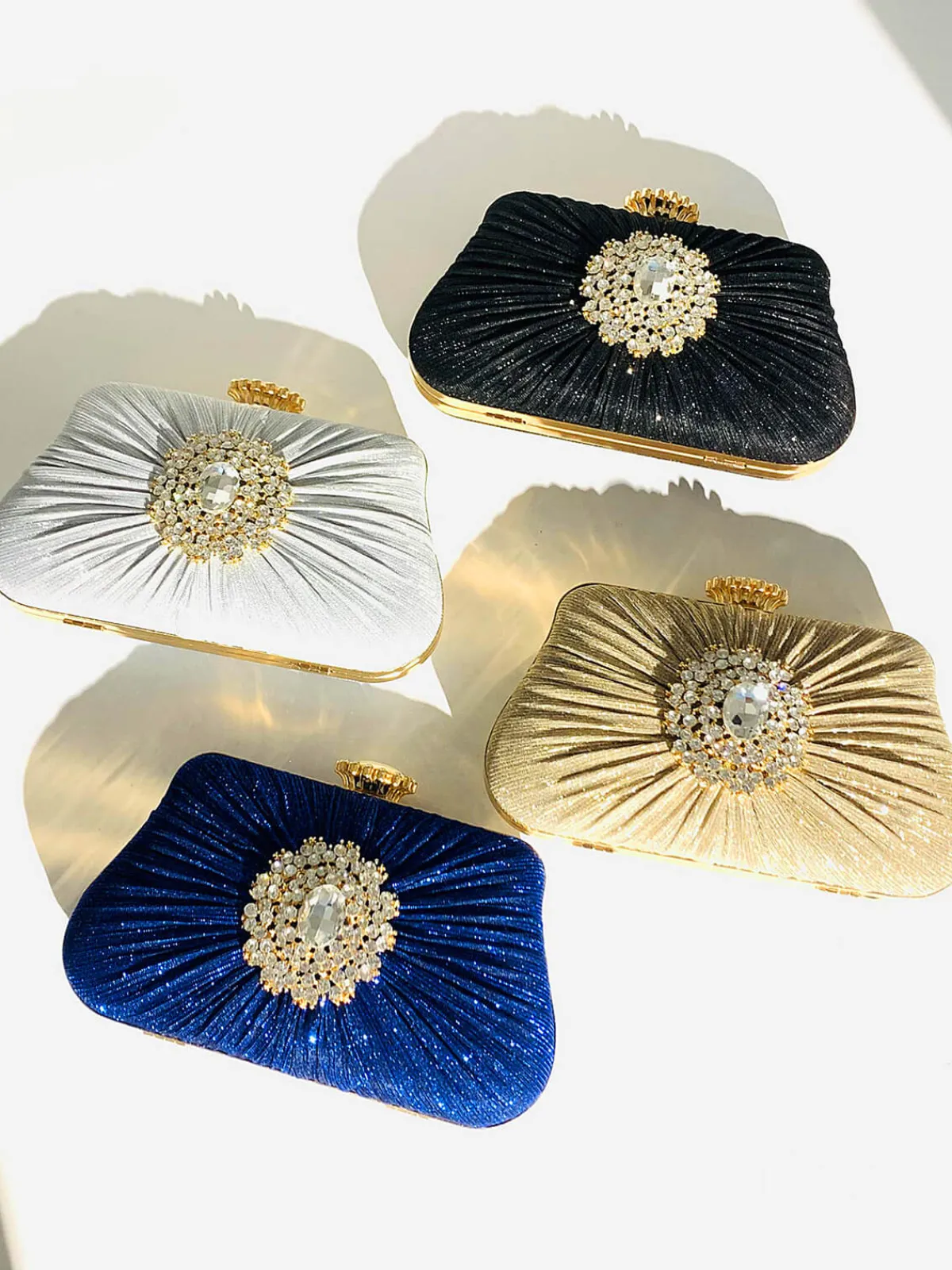 Online Retro Stage Vintage Pleated Crafted Rhinestone Bag