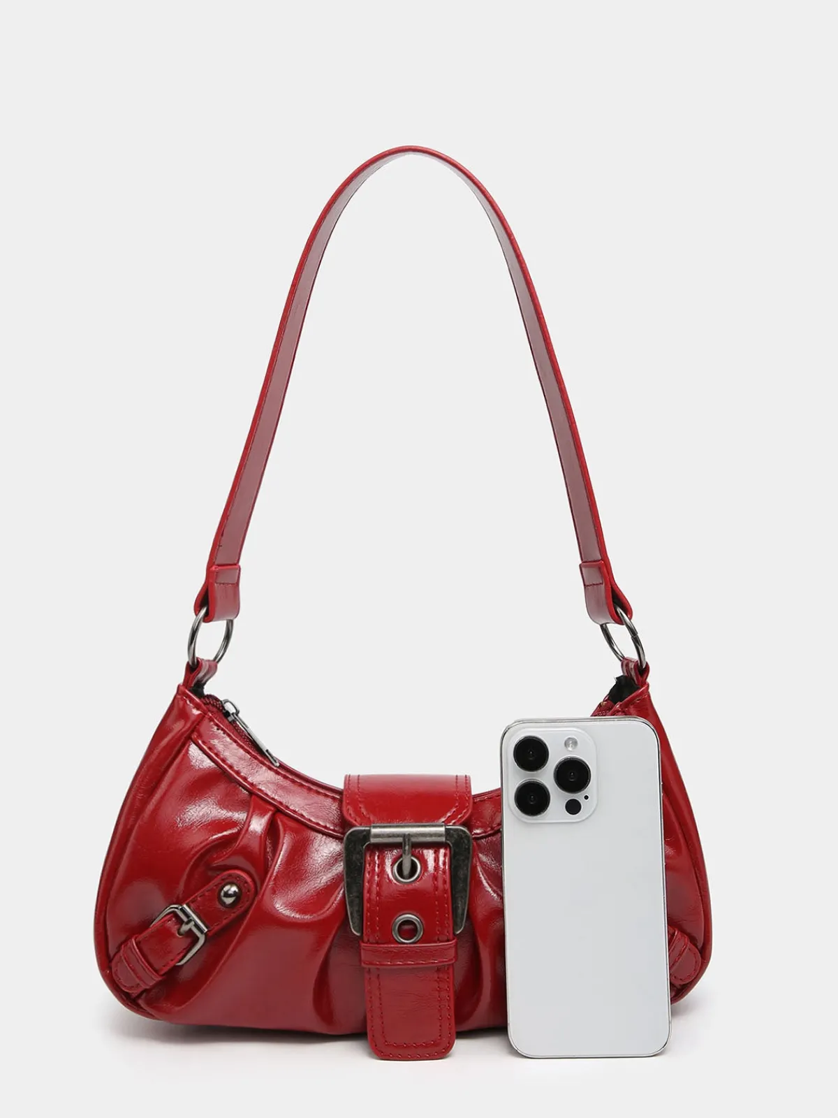 Online Retro Stage Vintage PU Leather Magnetic Closure Zipper Underarm Bag