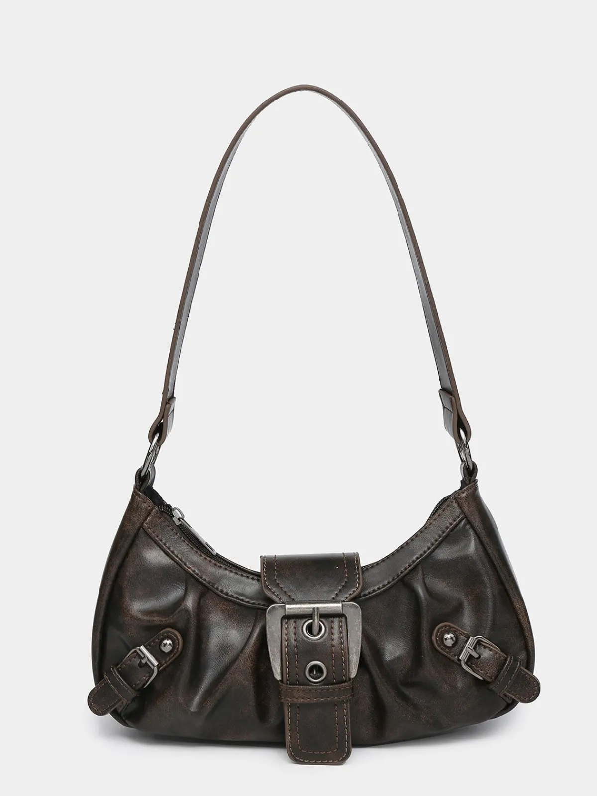 Online Retro Stage Vintage PU Leather Magnetic Closure Zipper Underarm Bag