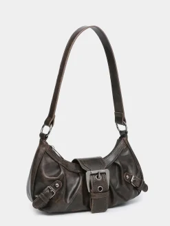Online Retro Stage Vintage PU Leather Magnetic Closure Zipper Underarm Bag