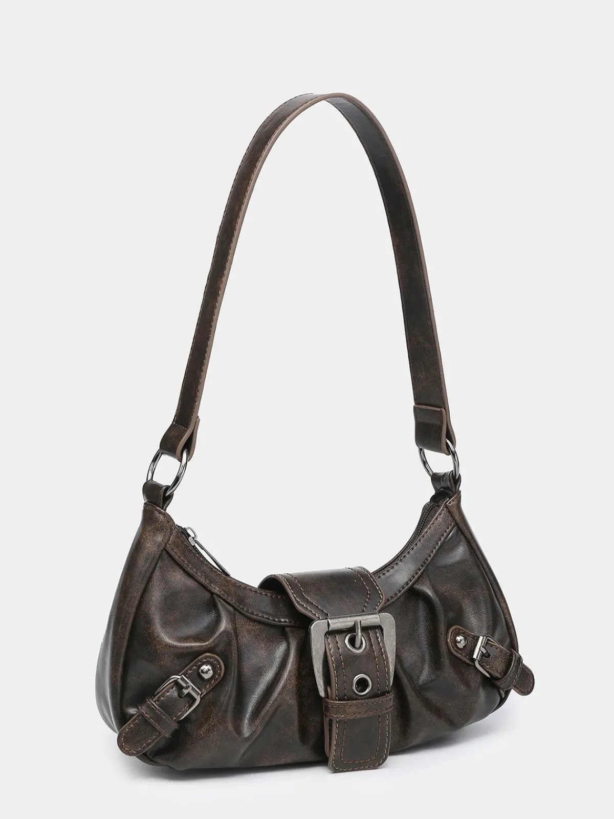 Online Retro Stage Vintage PU Leather Magnetic Closure Zipper Underarm Bag
