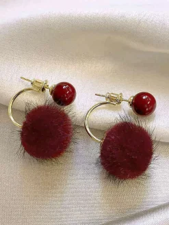 New Retro Stage Vintage Red Alloy Plush Stud Earrings