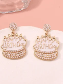 Best Retro Stage Vintage Rhinestone Birthday Cake Earrings