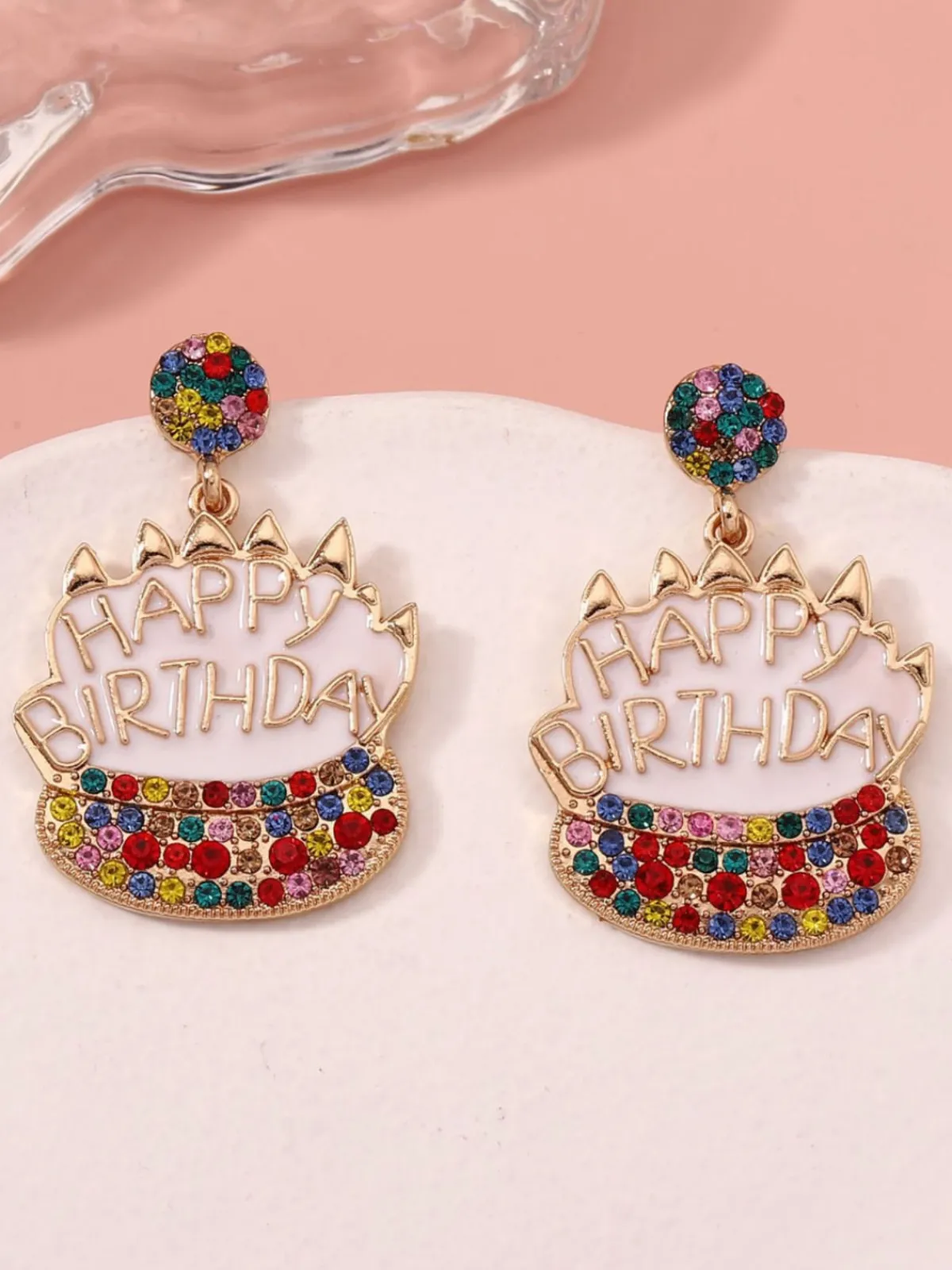 Best Retro Stage Vintage Rhinestone Birthday Cake Earrings