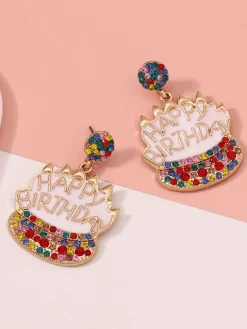 Best Retro Stage Vintage Rhinestone Birthday Cake Earrings