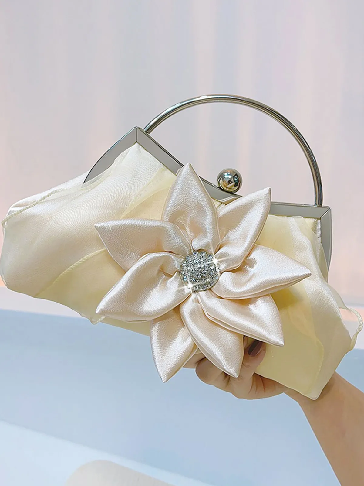 New Retro Stage Vintage Rhinestones & 3D Flower Tote Bag