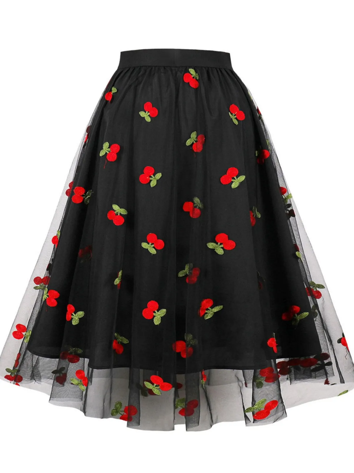 Sale Retro Stage Vintage 1950s Mesh Red Cherry Skirt