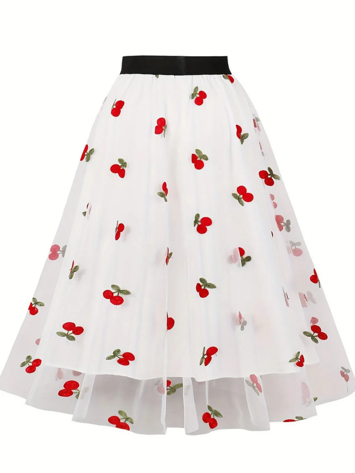 Sale Retro Stage Vintage 1950s Mesh Red Cherry Skirt