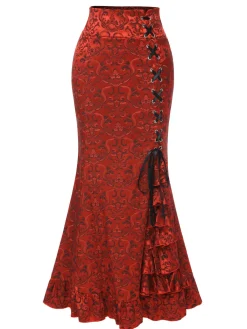 Clearance Retro Stage Vintage 1930s Punk Lace-Up Mermaid Skirt