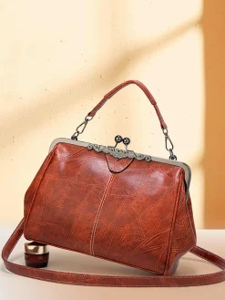 Best Retro Stage Vintage Solid Artificial Leather Handbag Crossbody Bag