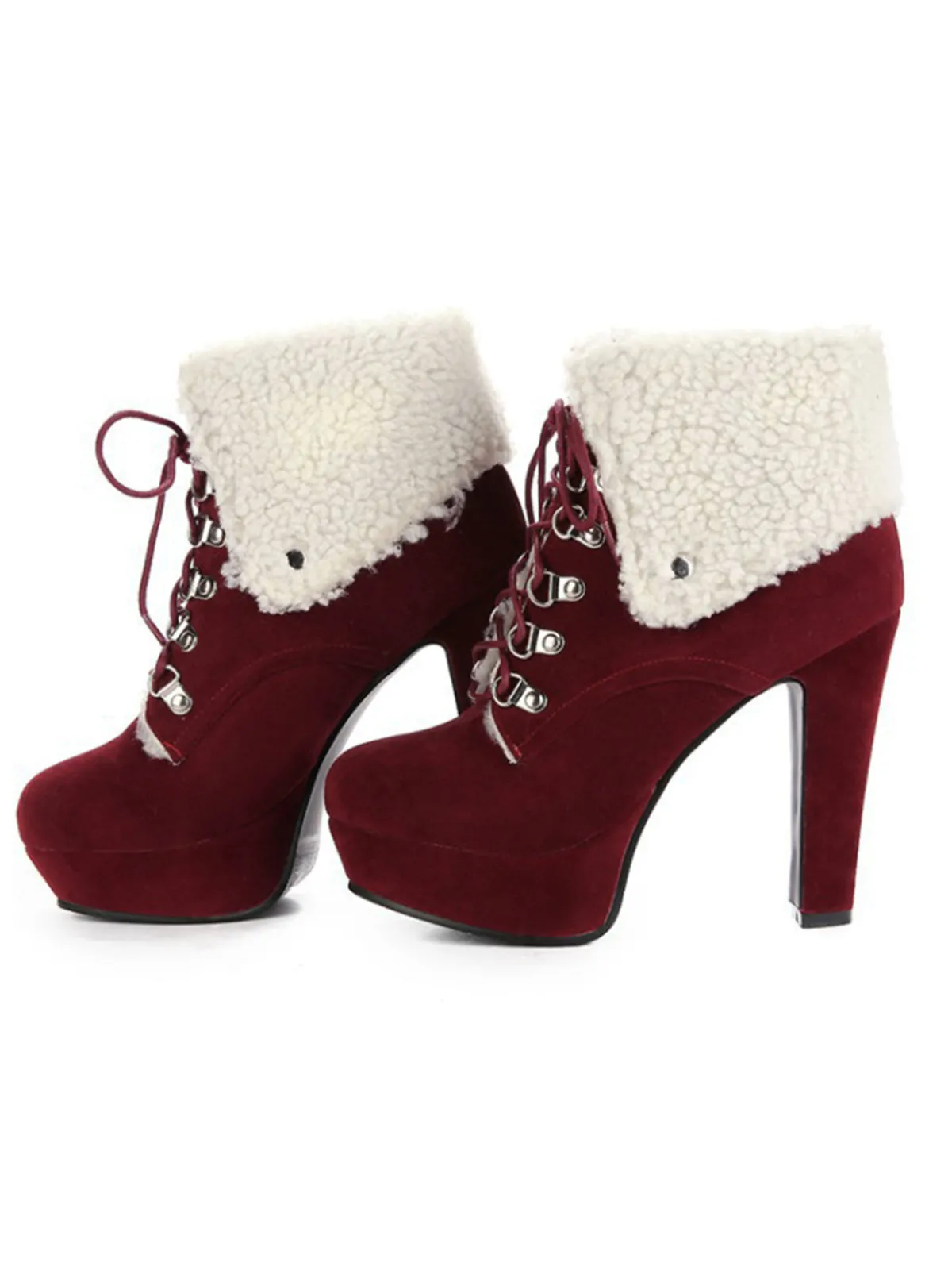 Best Retro Stage Vintage Suede Faux Fur High Heel Ankle Boots