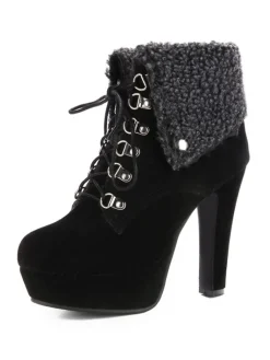 Best Retro Stage Vintage Suede Faux Fur High Heel Ankle Boots