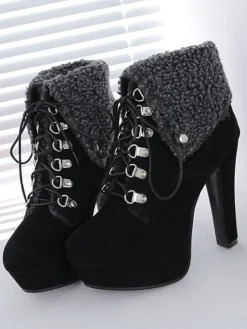 Best Retro Stage Vintage Suede Faux Fur High Heel Ankle Boots