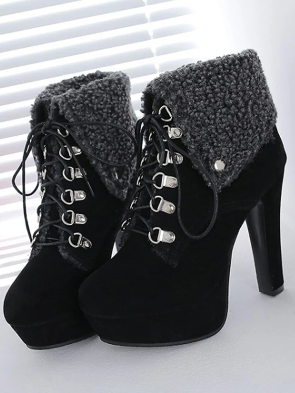 Best Retro Stage Vintage Suede Faux Fur High Heel Ankle Boots