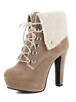 Best Retro Stage Vintage Suede Faux Fur High Heel Ankle Boots