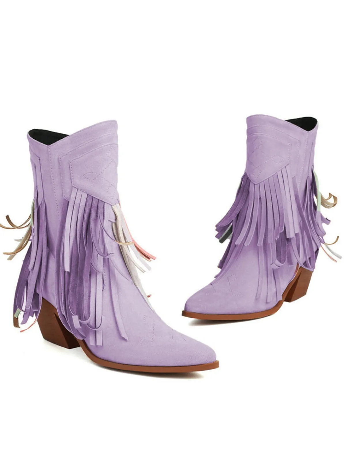 Hot Retro Stage Vintage Tassel Mid Heel Flannelette Boots