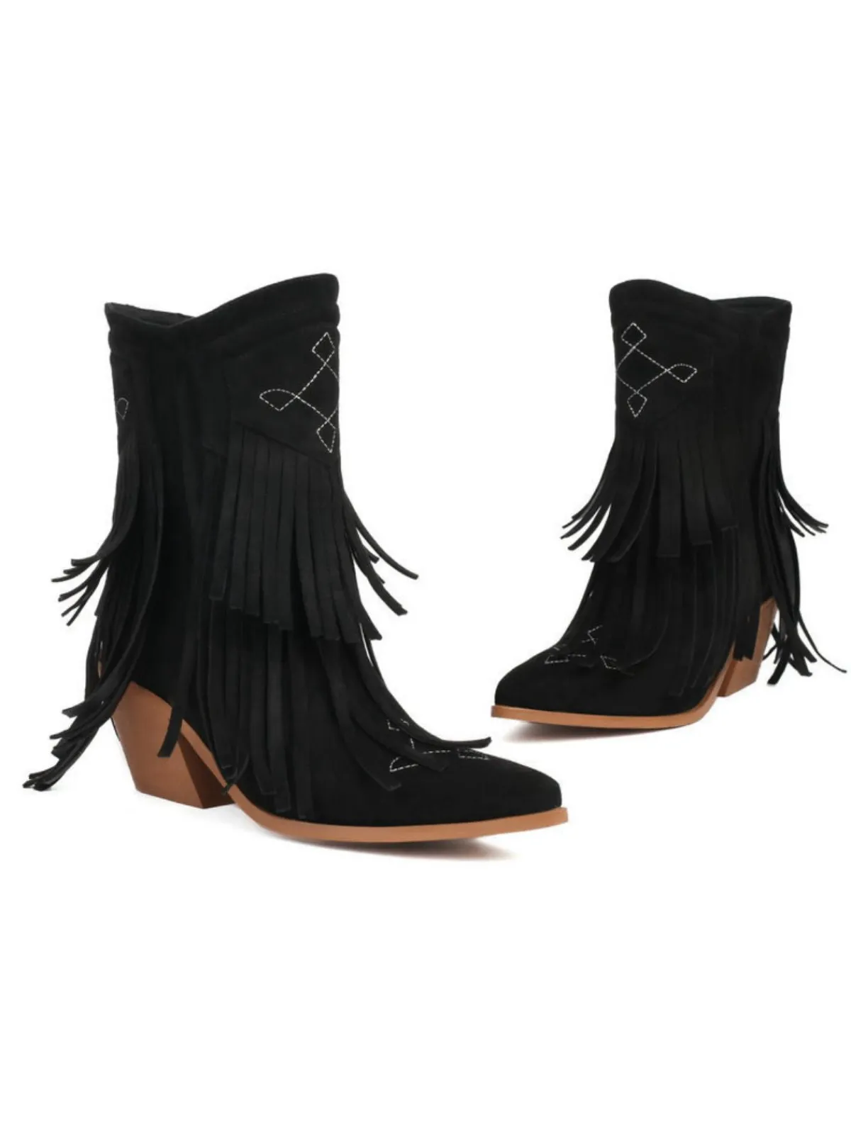 Hot Retro Stage Vintage Tassel Mid Heel Flannelette Boots