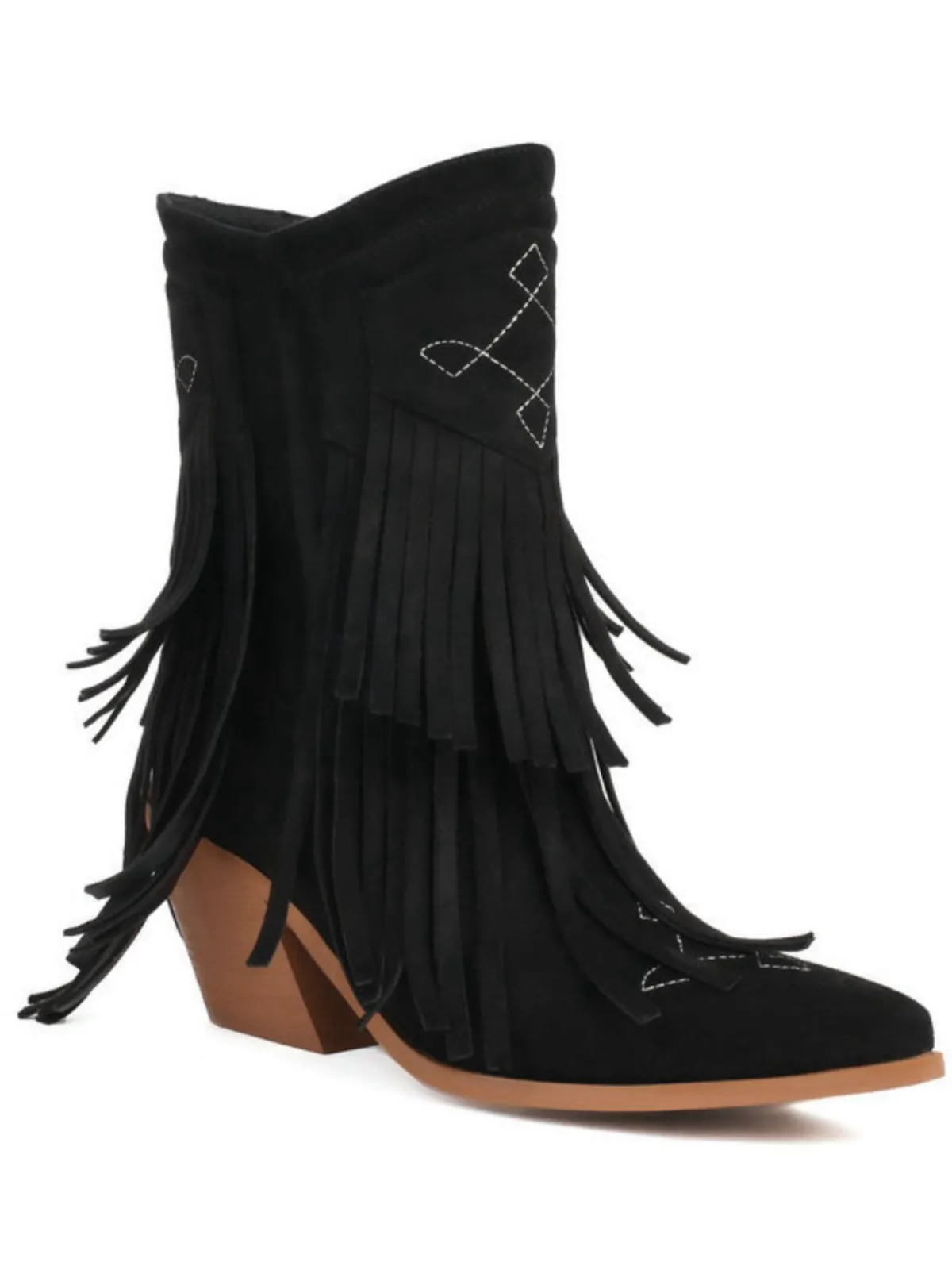 Hot Retro Stage Vintage Tassel Mid Heel Flannelette Boots