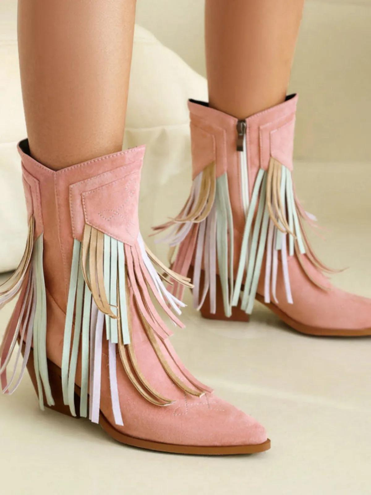 Hot Retro Stage Vintage Tassel Mid Heel Flannelette Boots