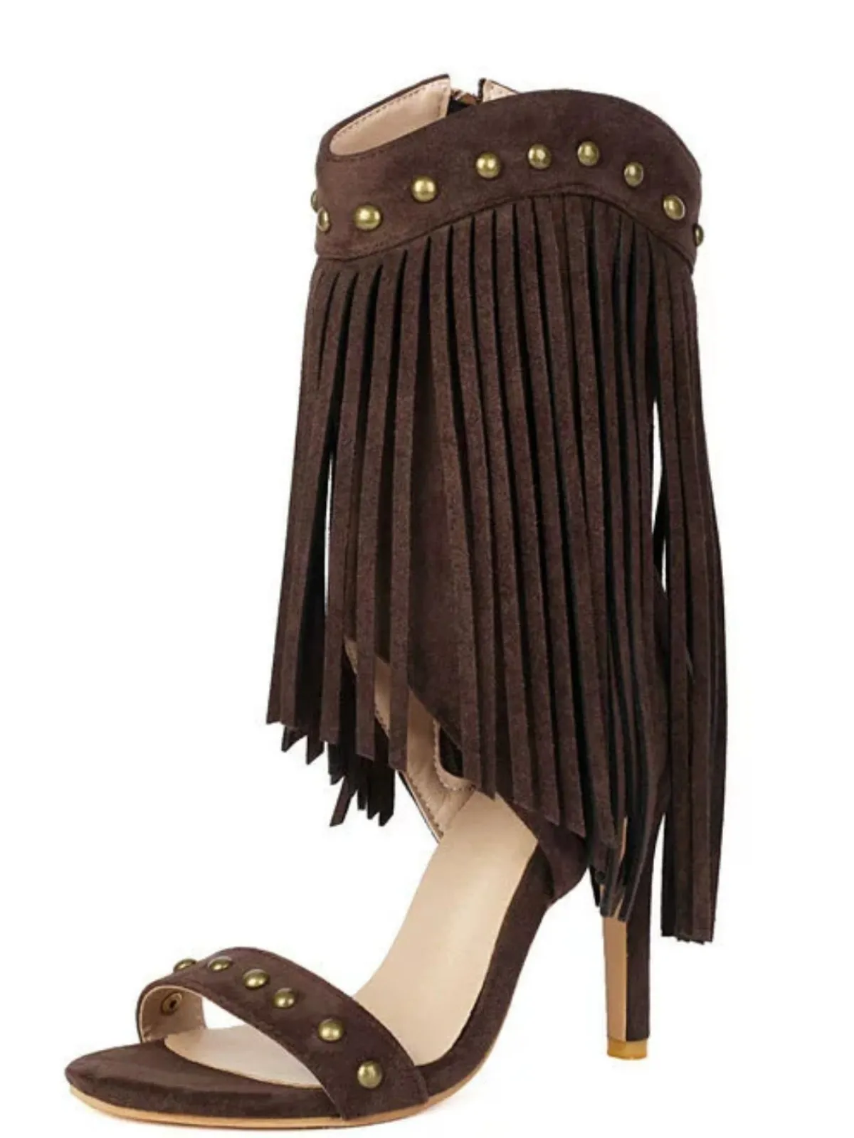 New Retro Stage Vintage Tassel Studded Stiletto Boots