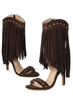 New Retro Stage Vintage Tassel Studded Stiletto Boots