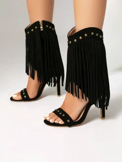 New Retro Stage Vintage Tassel Studded Stiletto Boots