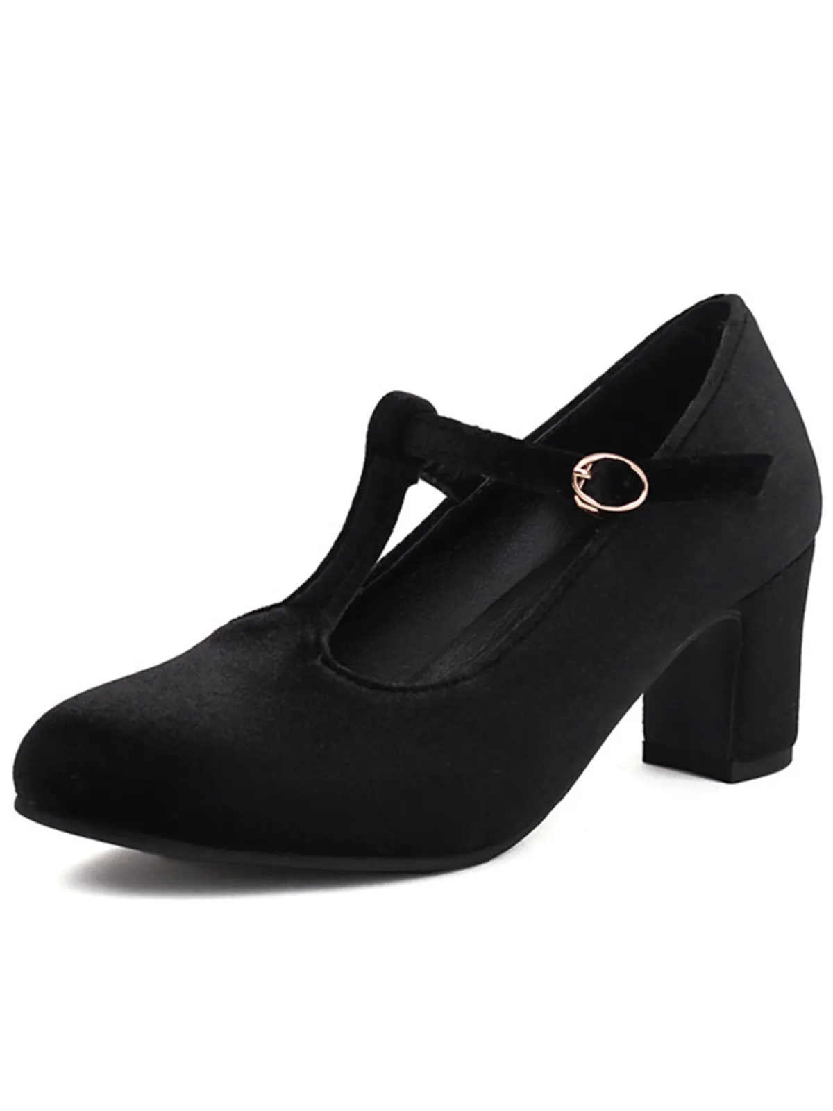Hot Retro Stage Vintage Velvet T-Strap Chunky Heel Shoes