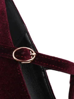 Hot Retro Stage Vintage Velvet T-Strap Chunky Heel Shoes