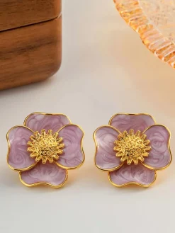 Outlet Retro Stage Vintage Violet Petal Alloy Earrings