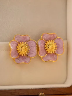 Outlet Retro Stage Vintage Violet Petal Alloy Earrings