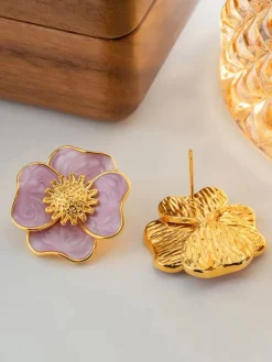 Outlet Retro Stage Vintage Violet Petal Alloy Earrings